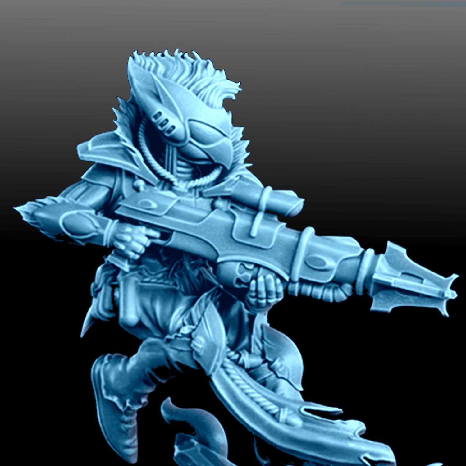 A detailed Sci-Fi Elves miniature featuring high-tech armor and a futuristic weapon, ideal for dark fantasy settings.