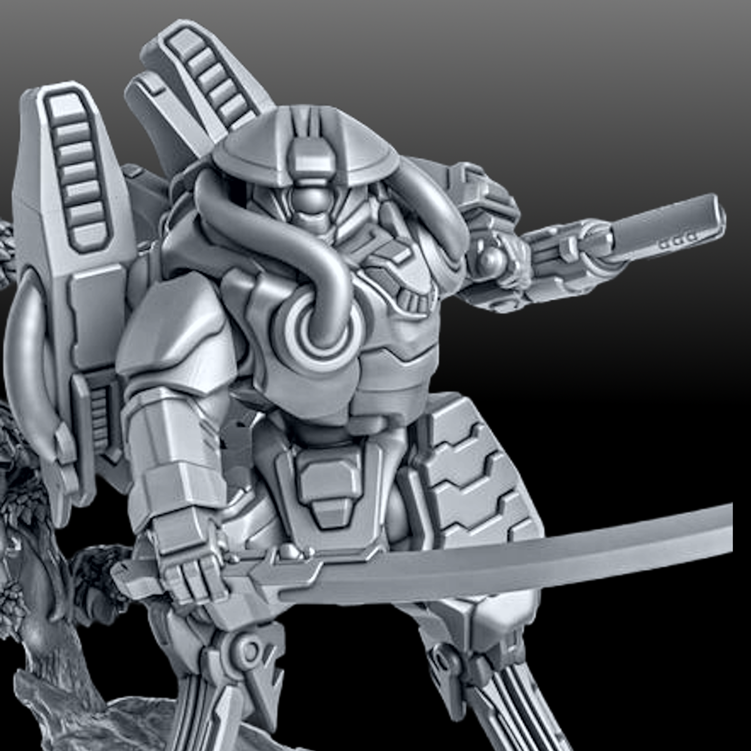 High-tech warrior figure from the Space Commune collection, featuring advanced armor and a sword.