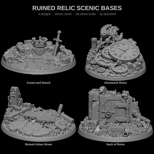 Ruined Relic Scenic Bases, all 4 designs, 60mm resin bases by bySmiled