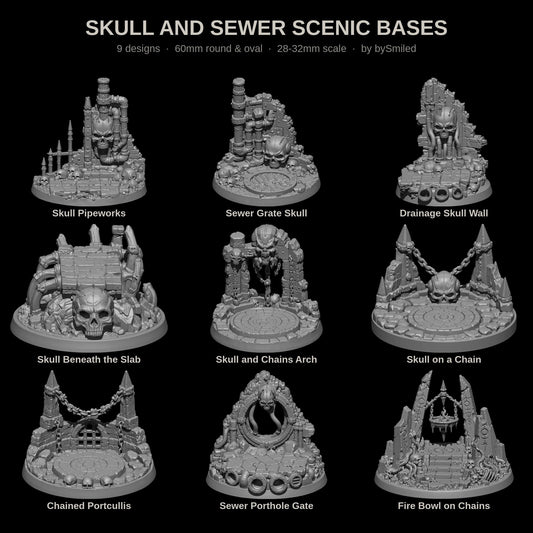 Skull and Sewer Scenic Bases, all 9 designs, 60mm resin bases by bySmiled