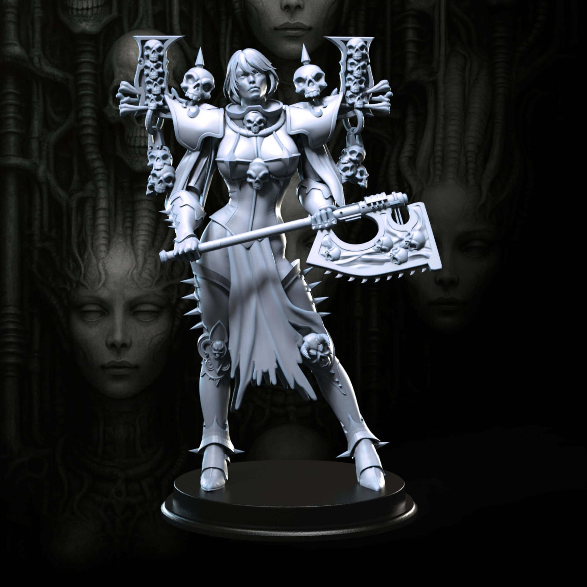 Sythara 75mm figurine from Broken Sword Miniatures, highly detailed in grey ABS-like resin with custom base.