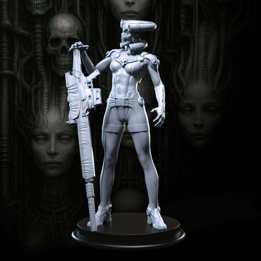 Assassin Synn Veilshade 75mm figurine in grey resin, sci-fi fantasy collectible model with detailed custom base.