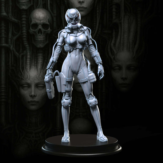 Assassin Nyx Ghostveil 75mm figurine from Broken Sword Miniatures, sci-fi fantasy collectible in grey resin with custom base.