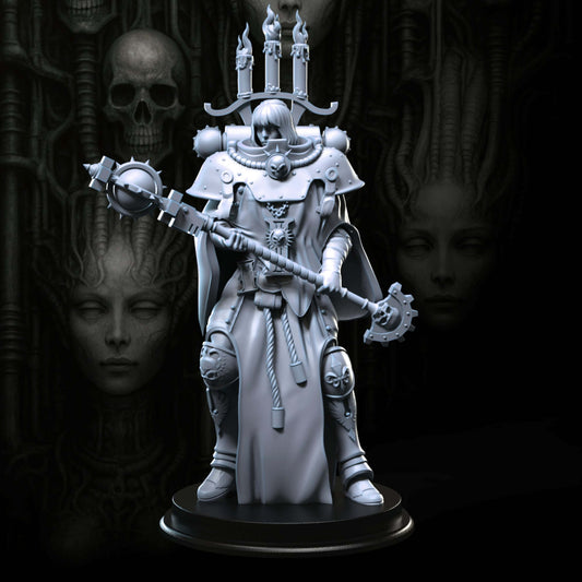 Morga 75mm sci-fi fantasy figurine with custom base, detailed design in grey resin for gaming and collection.