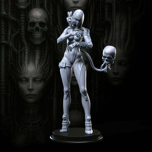 Assassin Velis Umbra 75mm figurine, sci-fi fantasy model from Broken Sword Miniatures, detailed in grey resin with custom base.