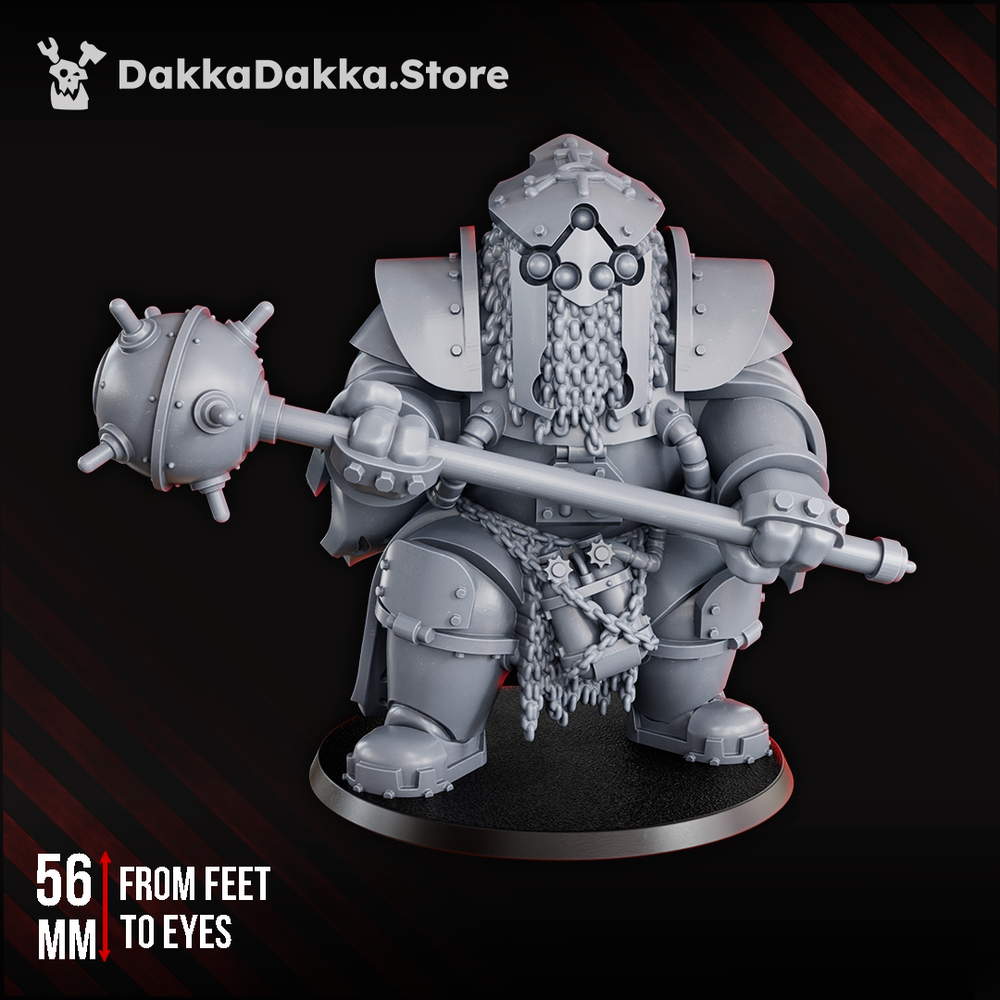 Trench Crusade Style heavy armoured trench warfare brute with spiked mace miniature