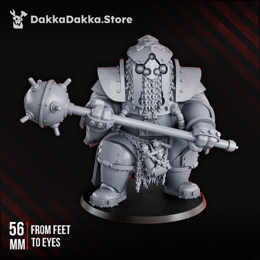 Trench Crusade Style heavy armoured trench warfare brute with spiked mace miniature