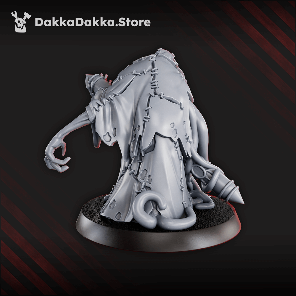 Trench Crusade Style Librarian miniature with stitched hooded robe, tentacles, and sigil-covered container