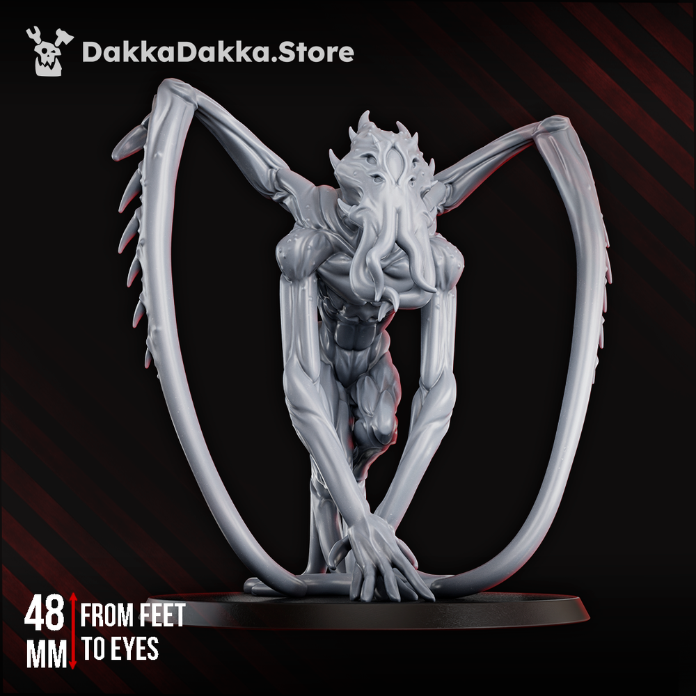 Trench Crusade Style - Tet’o Abyss Beast model, 48mm tall, showcasing a horrific alien design for tabletop gaming.