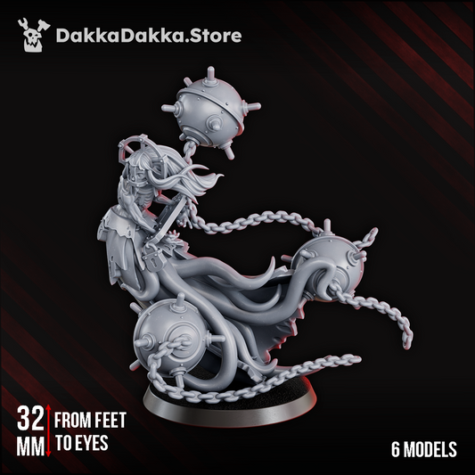 Trench Crusade style Aquatic occult witch miniature with chains and iron weights