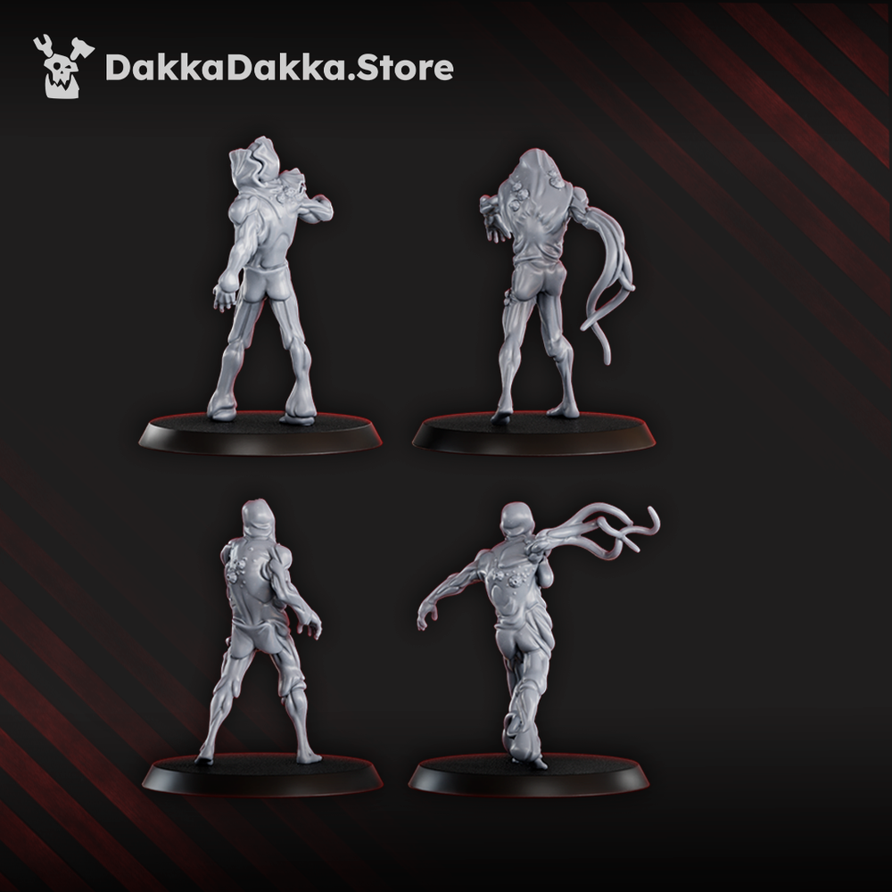 Tet’o Obsessed Squad miniature set, Trench Crusade Style mutated cult infantry with tentacles