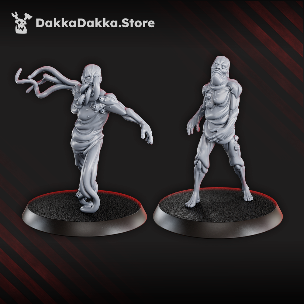 Tet’o Obsessed Squad miniature set, Trench Crusade Style mutated cult infantry with tentacles