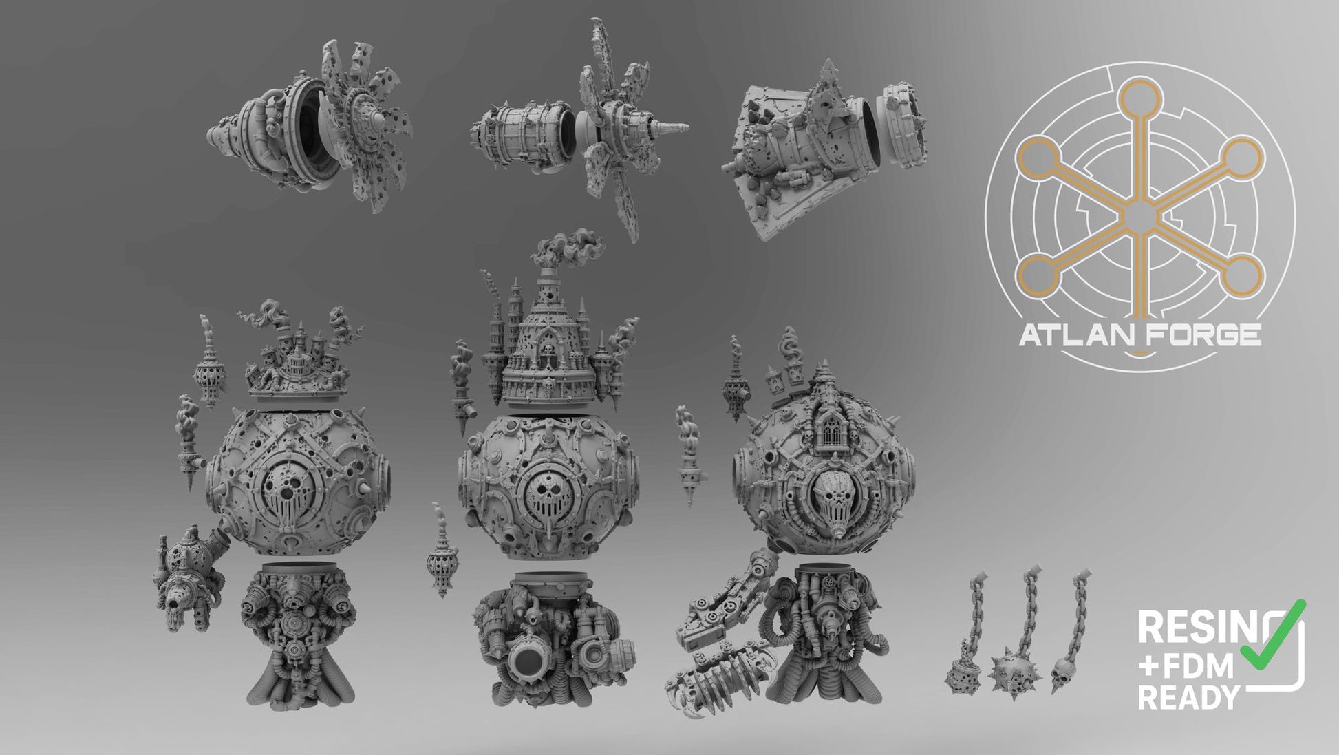Miasma Corpse Engines full squad parts spread showing all three variants and weapon options at 32mm scale