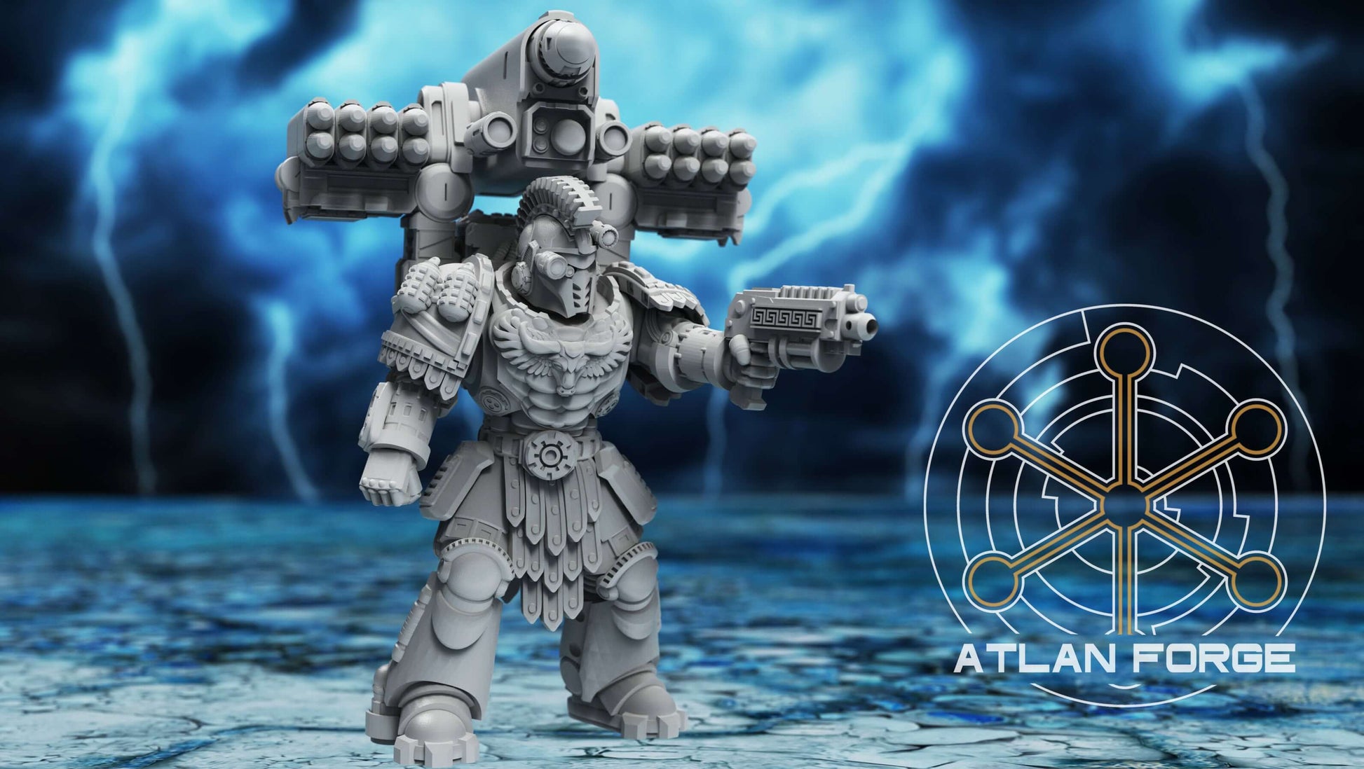 sci-fi warrior miniature Minoan Astraponites elite squad with advanced sci-fi armor and heavy ranged weapons