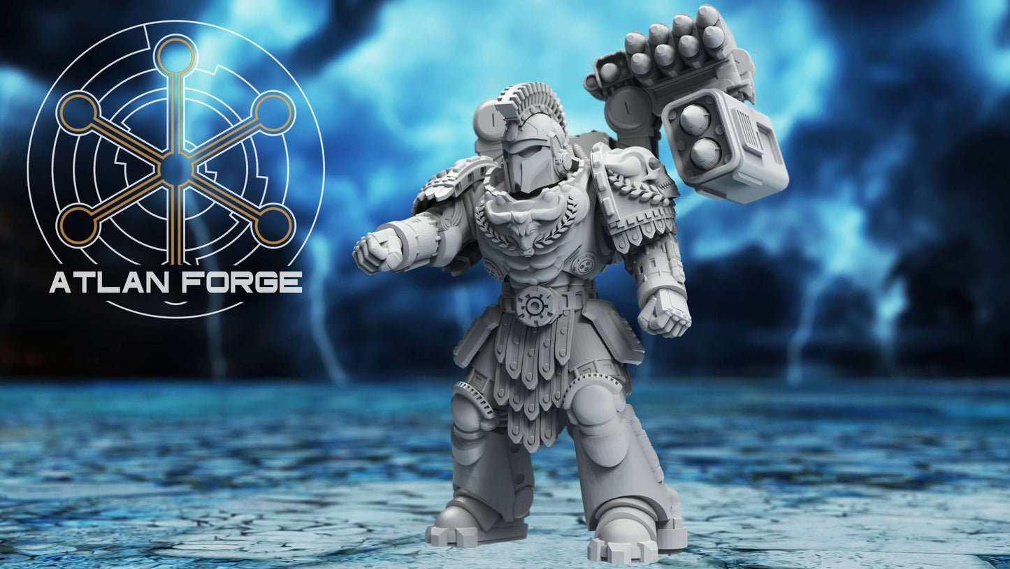 sci-fi warrior miniature Minoan Astraponites elite squad with advanced sci-fi armor and heavy ranged weapons