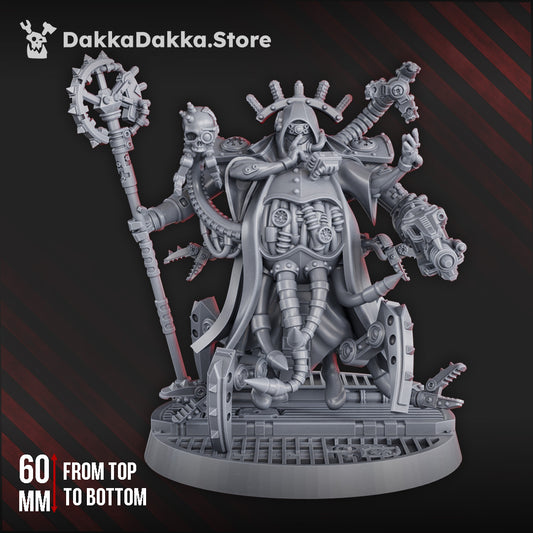 Machine Cult Kardinal cybernetic resin miniature with heavy robes and mechanical augmentations.