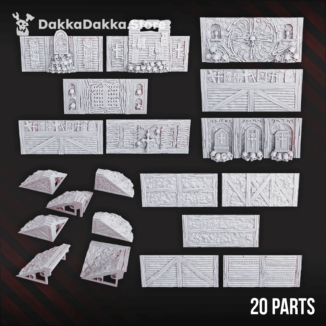 NexusBlock Trench Set by DakkaDakka featuring 20 intricately designed sci-fi terrain pieces for wargaming.
