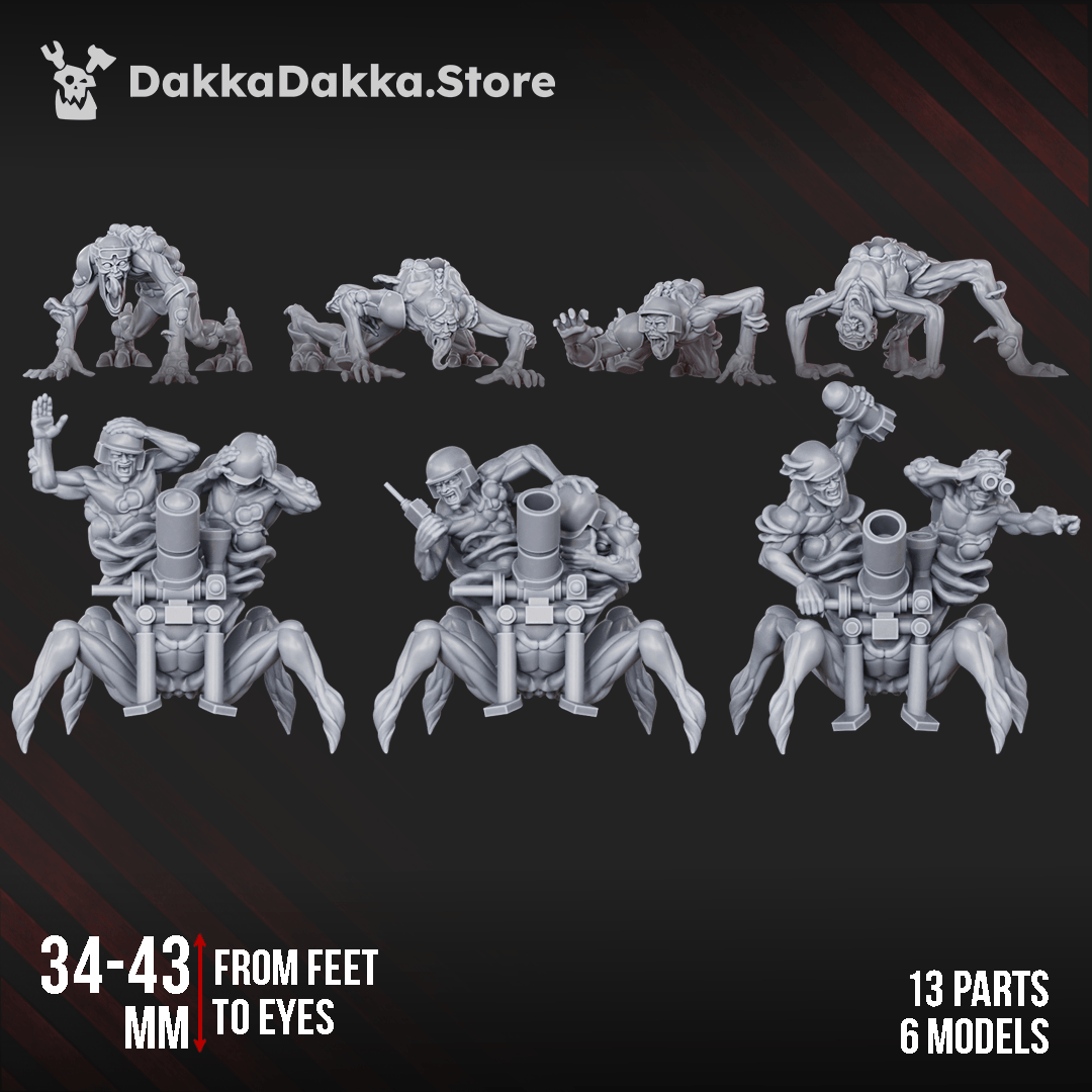 Diseased Shroomspawn Weapons Crew six plague mutant resin miniatures with mortar cannons and feral crawler support models,