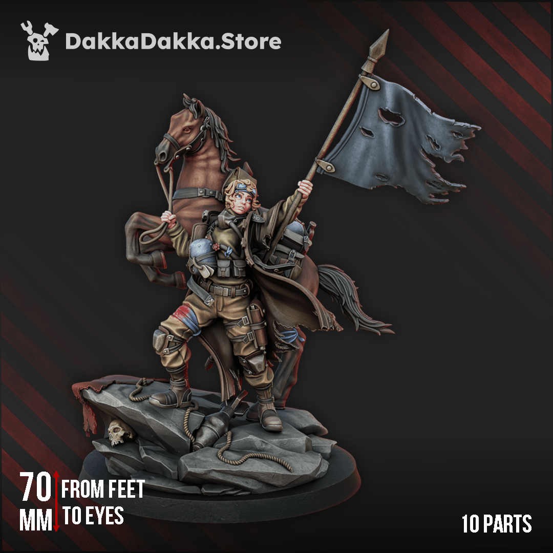 Gang The Princess of Alcat mounted leader with banner on rocky base