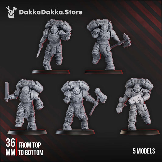 Five Ignisaurus Clan Jetpack Storm squad miniatures in grey resin, 36mm tall, ready for sci-fi tabletop battles.