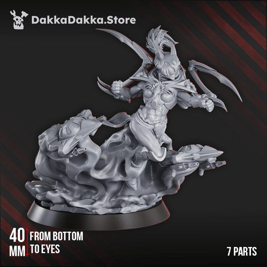 Gothic Sci-Fi Space Elf Warrior Phoneuria The Webstriders Queen riding warp energy with drones