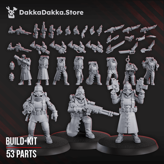 3rd Death Division Squad build kit featuring 53 high-quality sci-fi miniatures and weapon parts in grey resin.