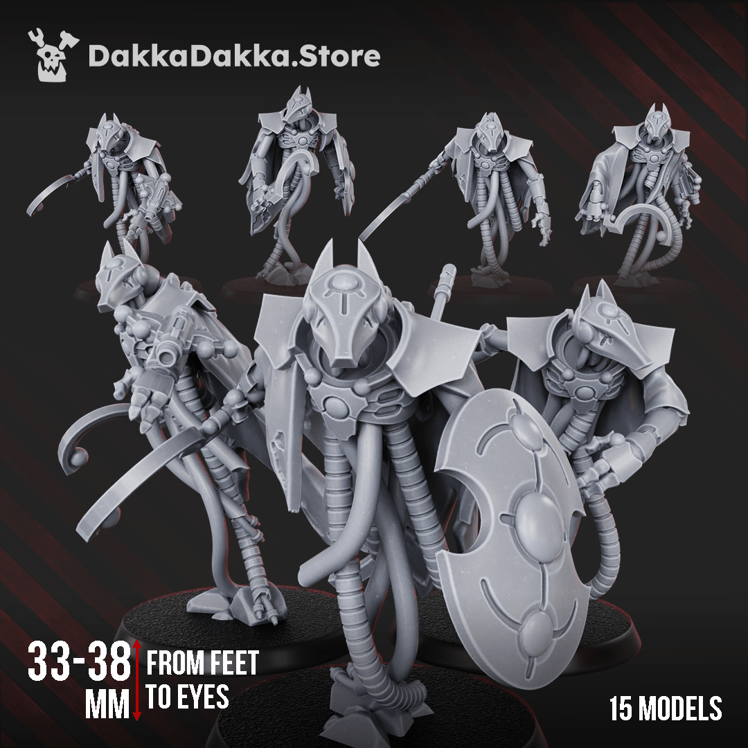 Necrotek Iron Guard Squad — 15 resin sci-fi undead warrior miniatures with shields, blades and biomechanical armour, 33–38mm scale