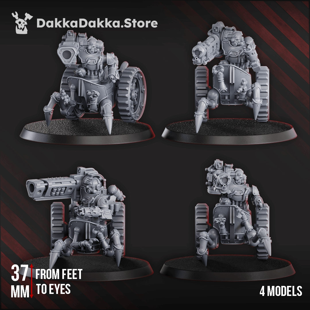 Sci-Fi Machine Cult Light Mechtaurs Squad featuring 4 models, 37mm tall, showcasing cybernetic tracked combat units.