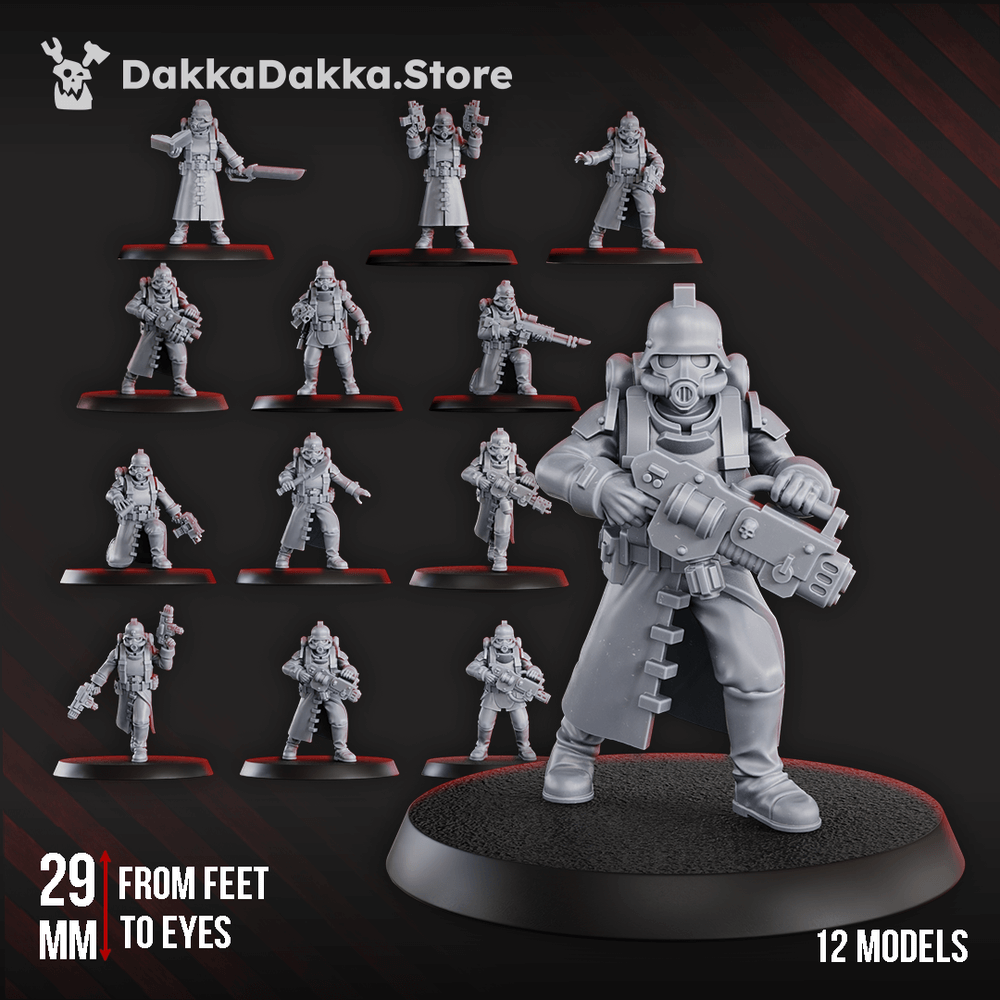 3rd Death Division Squad miniatures set, 12 sci-fi models in grey ABS-like resin, ideal for tabletop gaming.