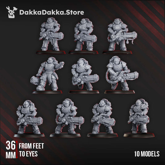 Ignisaurus Clan Pulsarum squad of 10 sci-fi miniatures, 36mm scale, crafted for tabletop wargaming.