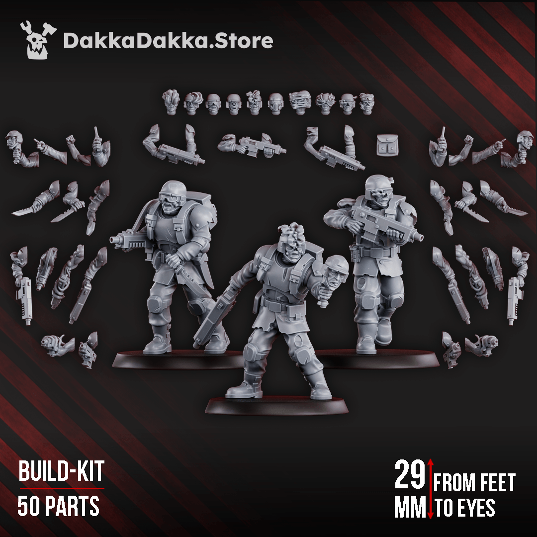 Diseased Planetary Guard corrupted infantry squad of ten grimdark sci-fi soldiers