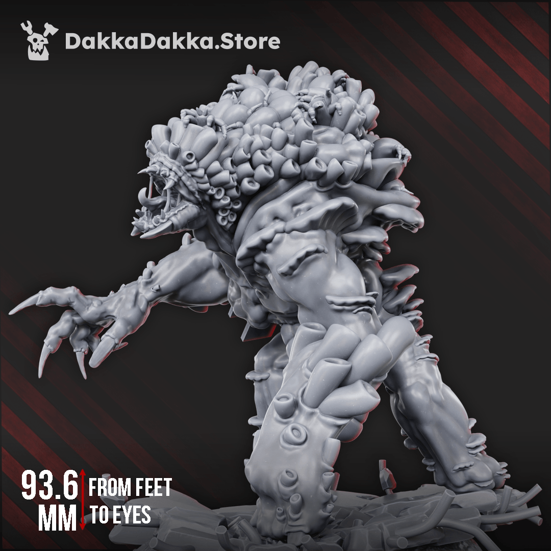 Diseased Sporous Giant 93.6mm resin miniature with fungal growths, clawed arms, and scenic rubble base by DakkaDakka Store