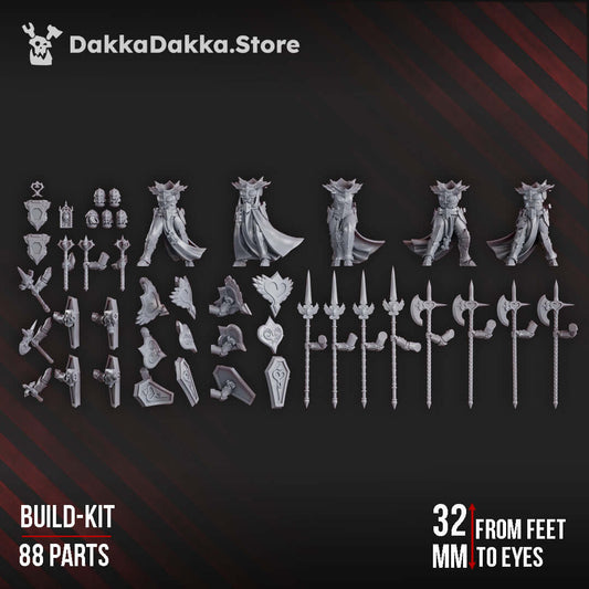 Maidens of Praesidium Build Kit featuring 88 parts, including miniatures and weapons made from durable grey resin.