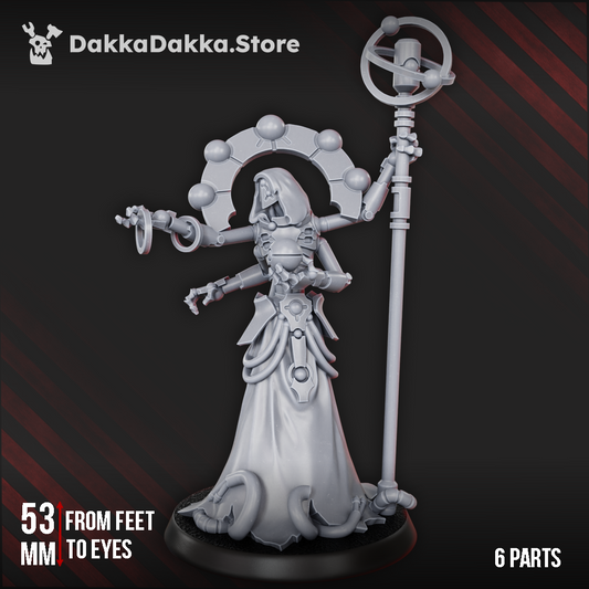Necrotek Reapers Iron Architect undying technomancer resin centrepiece miniature with mechanical halo arms and staff, 53mm high