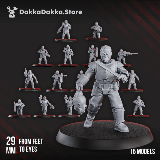 Maverick Cultists Squad (x15) 29mm sci-fi wargaming miniatures by DakkaDakka.store in grey resin.