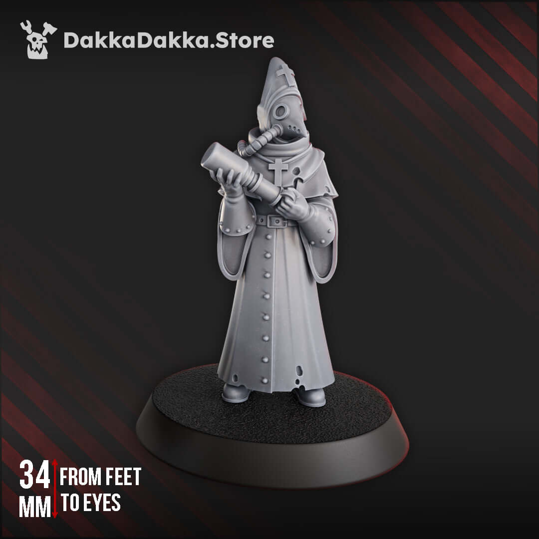 Hospitaller grimdark crusade miniature, 34mm from feet to eyes, made of high-quality grey ABS-like resin.