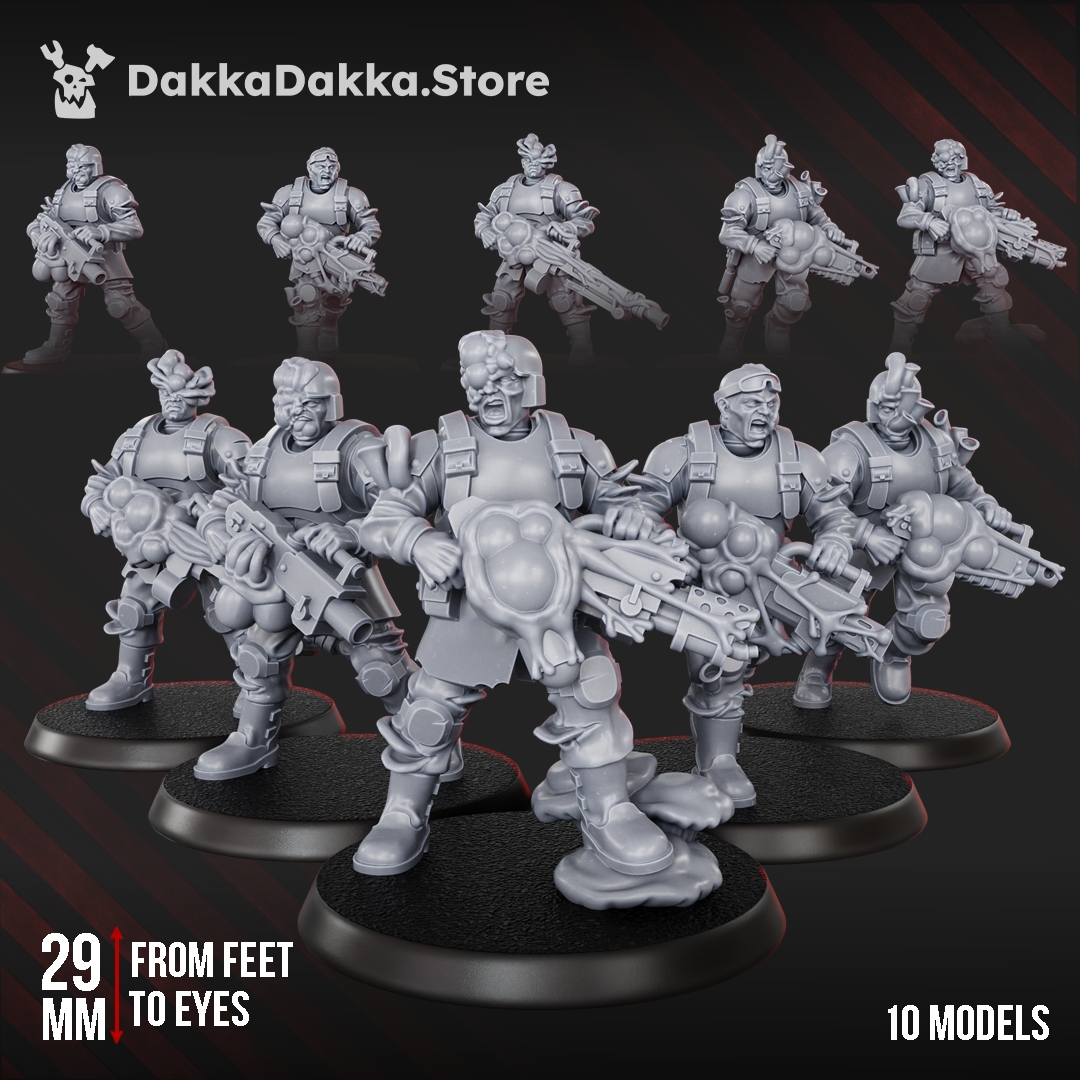Diseased PG Gunners Squad of 10 plague-themed resin sci-fi infantry miniatures