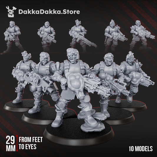 Diseased PG Gunners Squad of 10 plague-themed resin sci-fi infantry miniatures