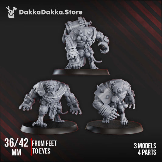 Giant Mine Rat Squad miniatures, 36/42 mm models, crafted from durable grey resin for sci-fi tabletop gaming.