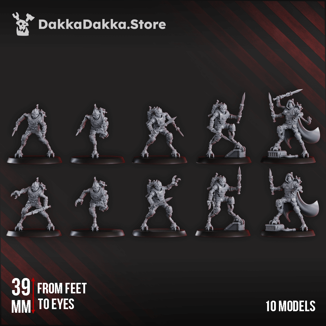 Sci-Fi Machine Cult Persecutors Shredkeens Squad featuring 10 detailed 39mm cybernetic infantry models.