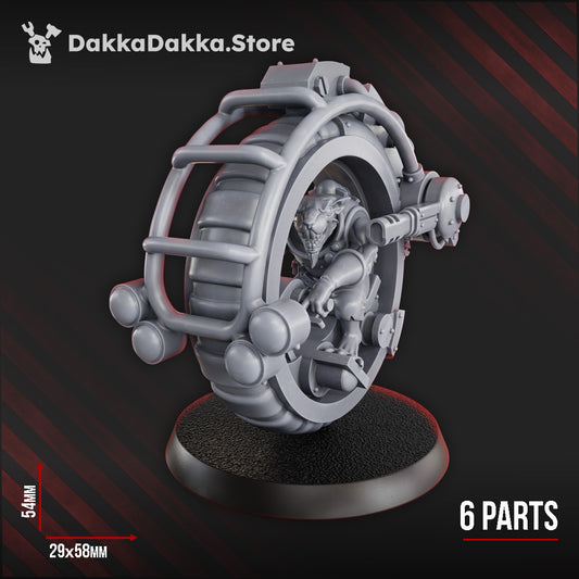 Miner Rat Biker miniature featuring detailed design, made from durable grey resin, ideal for sci-fi tabletop games.