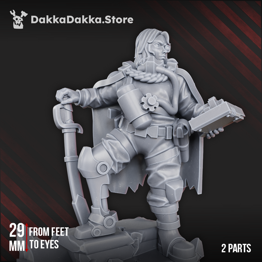 Gang member miniature M Barrett The Ratt 29mm resin figure with longcoat monocle laspistol and scenic rubble base by DakkaDakka