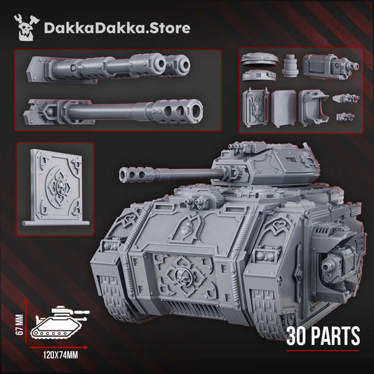 The Ordine Vendetta APC model kit by DakkaDakka featuring 30 high-quality parts for sci-fi wargaming.