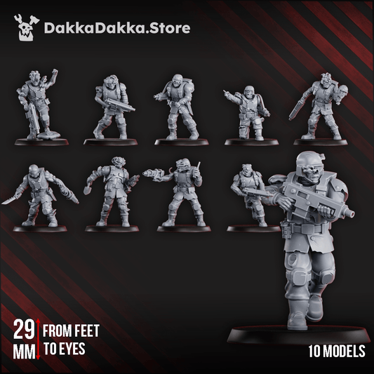 Diseased Planetary Guard corrupted infantry squad of ten grimdark sci-fi soldiers
