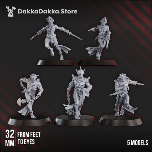 Chained Bloodbearers 32mm sci-fi wargaming miniatures, 5 heavily modified shock troop models by DakkaDakka.Store.