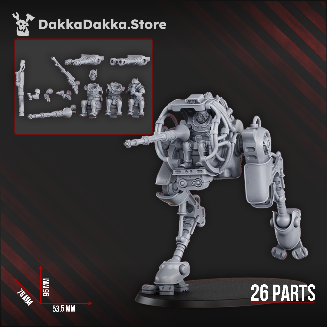 Pluto’s Cruranian Walker sci-fi machine cult walker with exposed pilot and heavy weapon