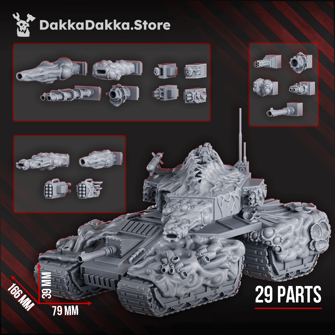 Contaminated Battle Tank diseased vehicle miniature with corrupted armour and organic growths