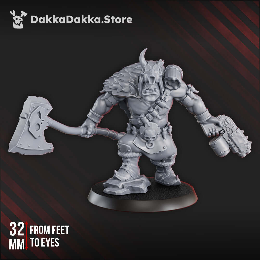 DakkaDakka 32mm butcher ork miniature for sci-fi wargaming, printed in high-quality grey resin.