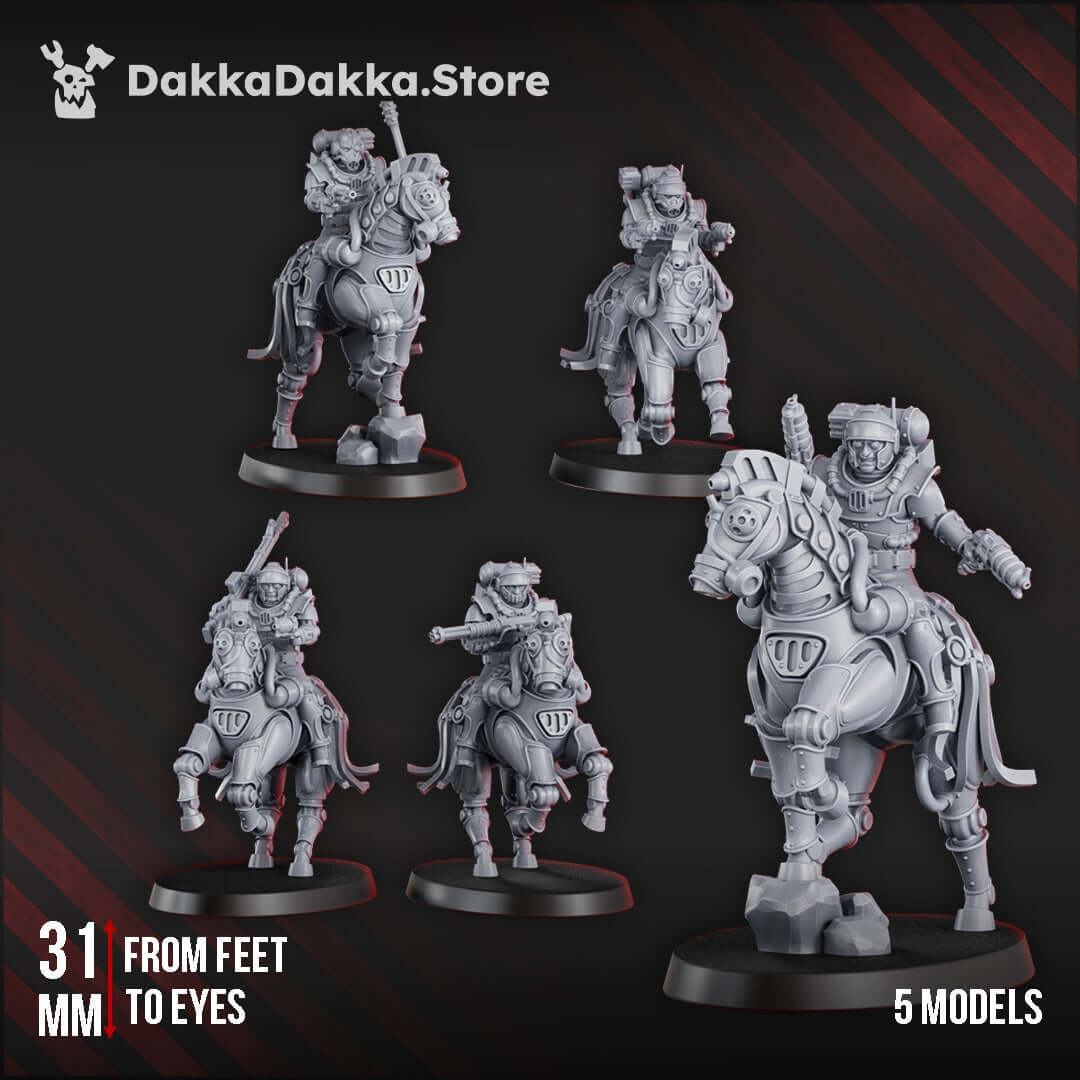 Sci-Fi Machine Cult miniatures - Styxmoon Clibanarii, biomechanical cavalry models, 31mm height, set of 5 riders.