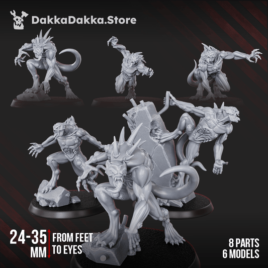 Diseased Sporemorphs Squad six plague daemon predator resin miniatures with claws, spines and scenic rubble bases